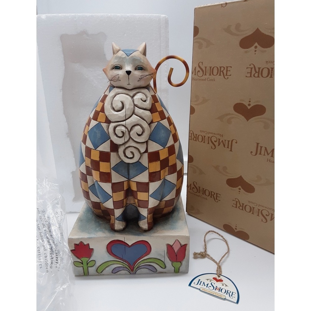 Jim Shore ABIGAIL 10.5" Large Cat Figurine Patchwork Gold Brown 118838 Enesco